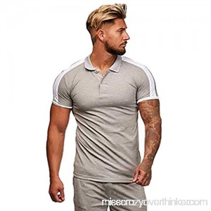 Mens Summer Leisure Fashion Colorblock Lapel Sport Short Sleeve Henley Shirt Tops Gray B07QD6HBNR